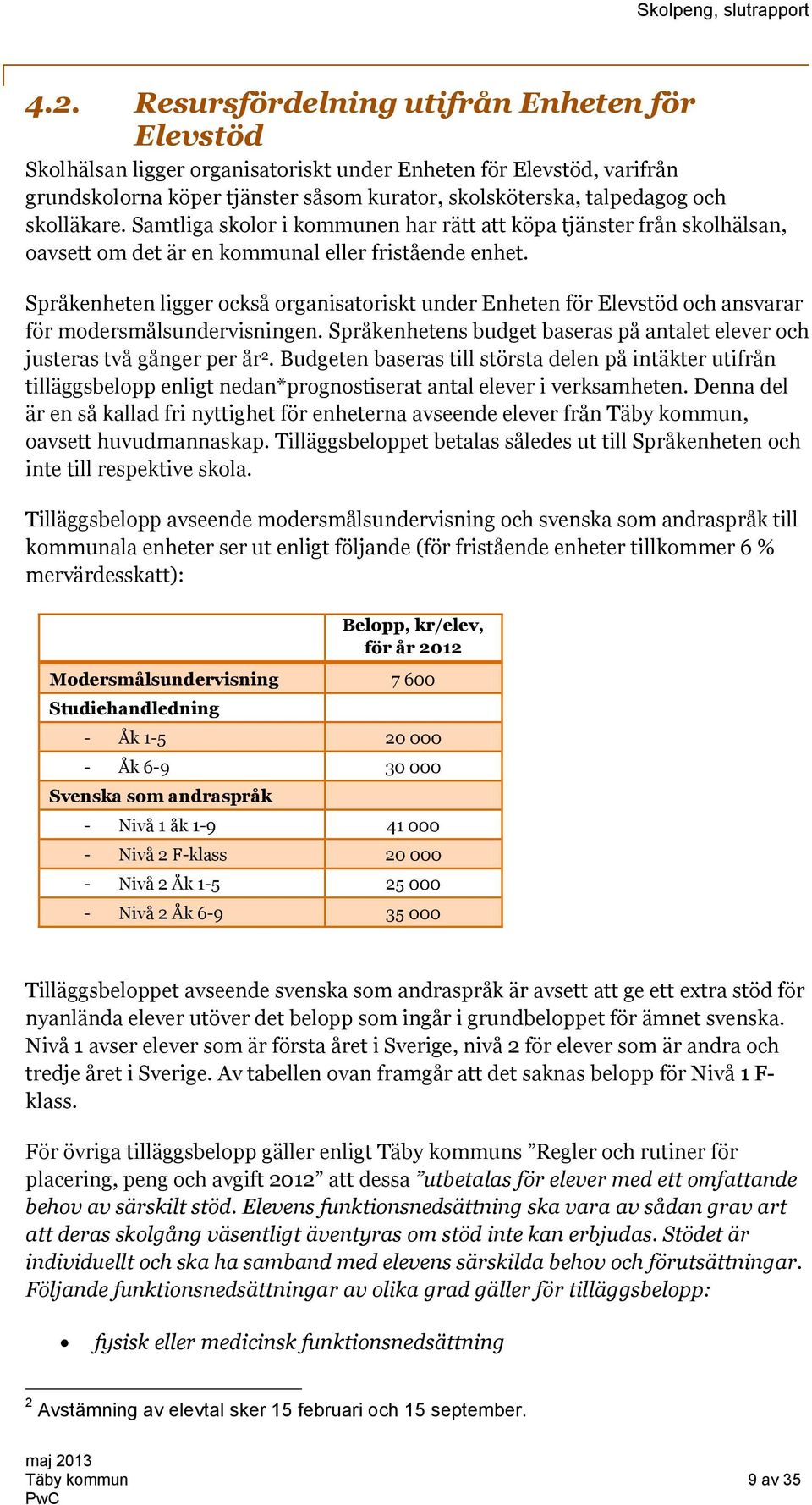 Språkenheten ligger också organisatoriskt under Enheten för Elevstöd och ansvarar för modersmålsundervisningen. Språkenhetens budget baseras på antalet elever och justeras två gånger per år 2.