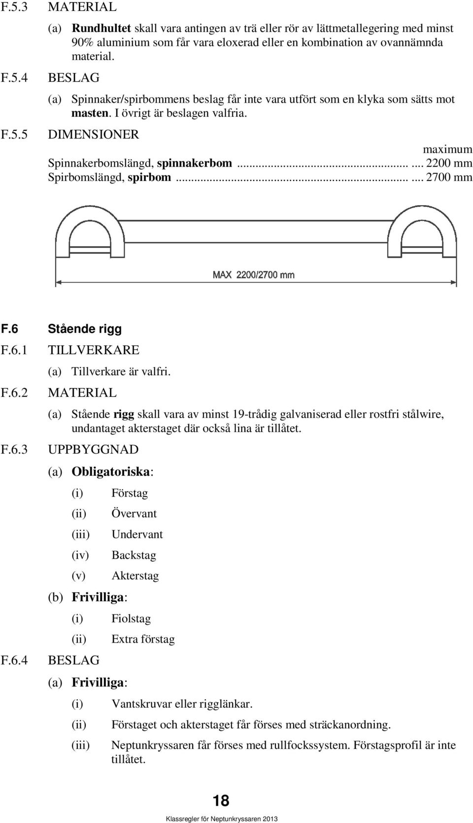 ..... 2200 mm Spirbomslängd, spirbom...... 2700 mm F.6 Stående rigg F.6.1 F.6.2 F.6.3 F.6.4 TILLVERKARE (a) Tillverkare är valfri.