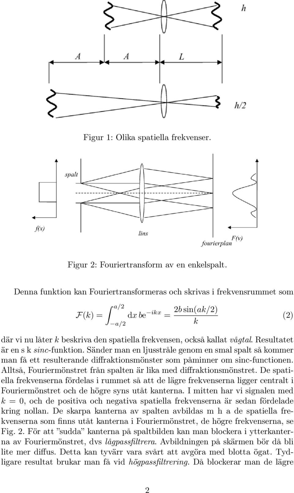 Resultatet är en s k sinc-funktion. Sänder man en ljusstråle genom en smal spalt så kommer man få ett resulterande diffraktionsmönster som påminner om sinc-functionen.