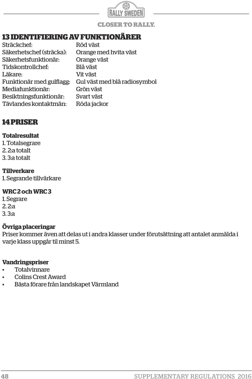 Totalsegrare 2. 2:a totalt 3. 3:a totalt Tillverkare 1. Segrande tillvärkare WRC 2 och WRC 3 1. Segrare 2. 2:a 3.