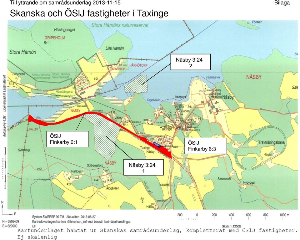 Kartan hämtad ur Skanskas samrådsunderlag, ej skalenlig