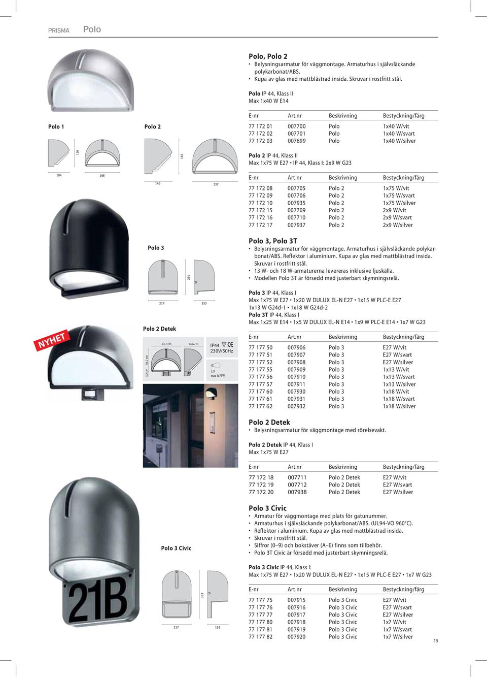 NYHET Polo 2 Detek 3,2 cm 18,2 cm 23,7 cm 14,6 cm IP44 èo