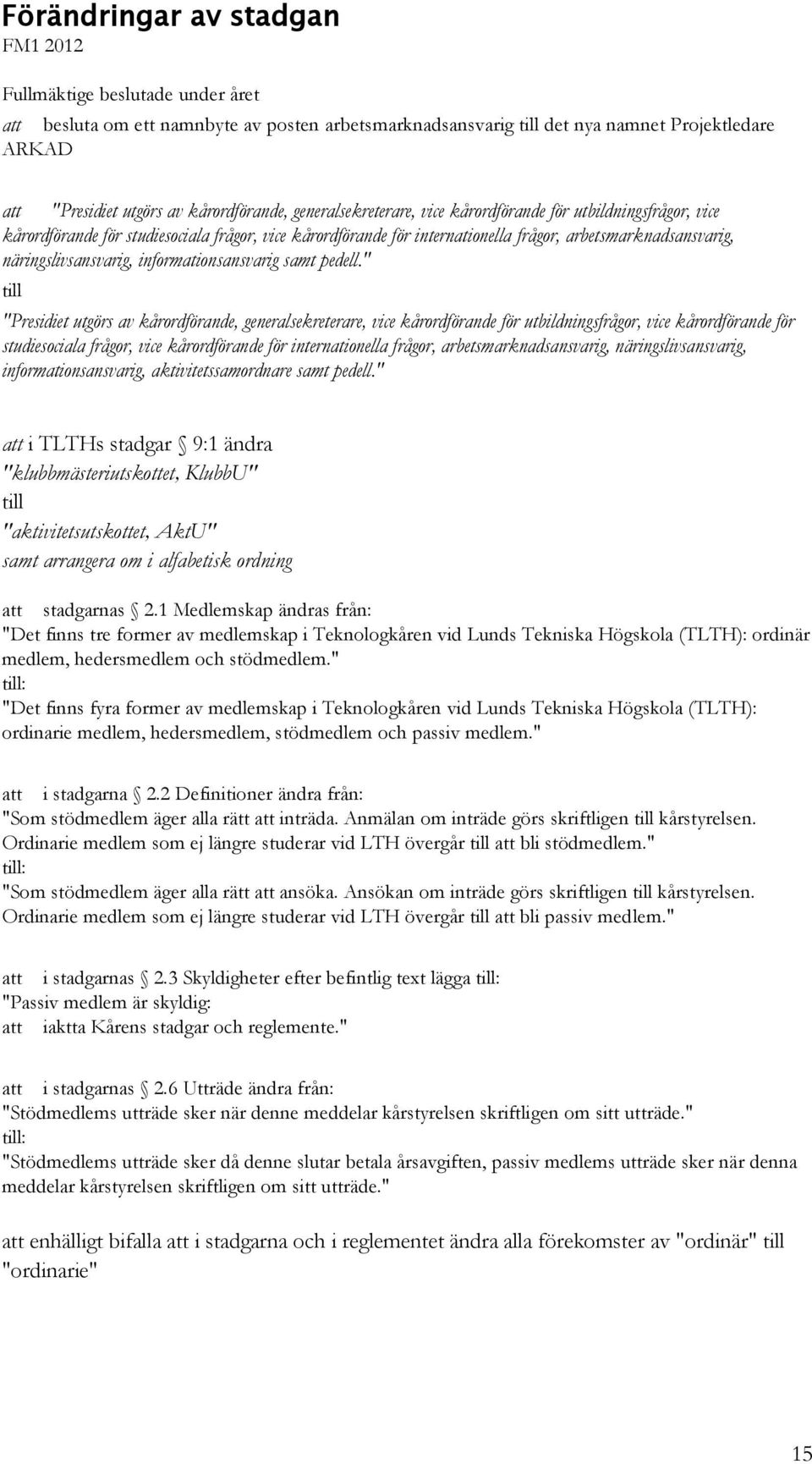 näringslivsansvarig, informationsansvarig samt pedell." till "Presidiet utgörs av  näringslivsansvarig, informationsansvarig, aktivitetssamordnare samt pedell.