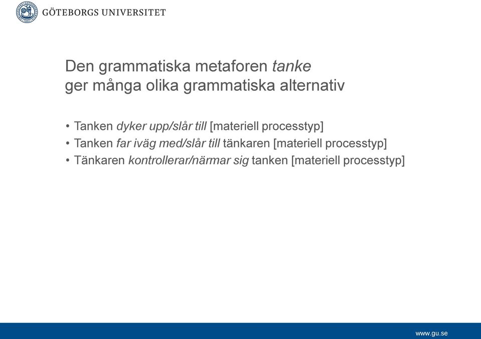 Tanken far iväg med/slår till tänkaren [materiell processtyp]