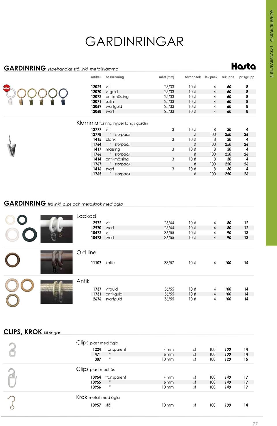 10 st 4 60 8 Klämma för ring nyper längs gardin 12777 vit 3 10 st 8 30 4 12778 storpack st 100 250 26 1415 blank 3 10 st 8 30 4 1764 storpack st 100 250 26 1417 mässing 3 10 st 8 30 4 1766 storpack