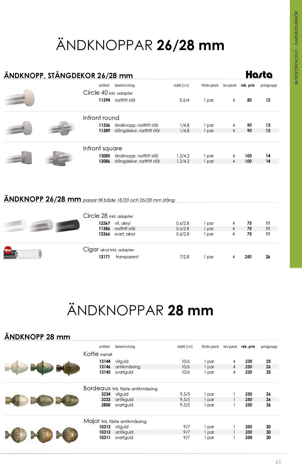 rostfritt stål 1,2/4,2 1 par 4 100 14 13086 stångdekor, rostfritt stål 1,2/4,2 1 par 4 100 14 Ändknopp 26/28 mm passar till både 18/20 och 26/28 mm stång Circle 28 inkl.