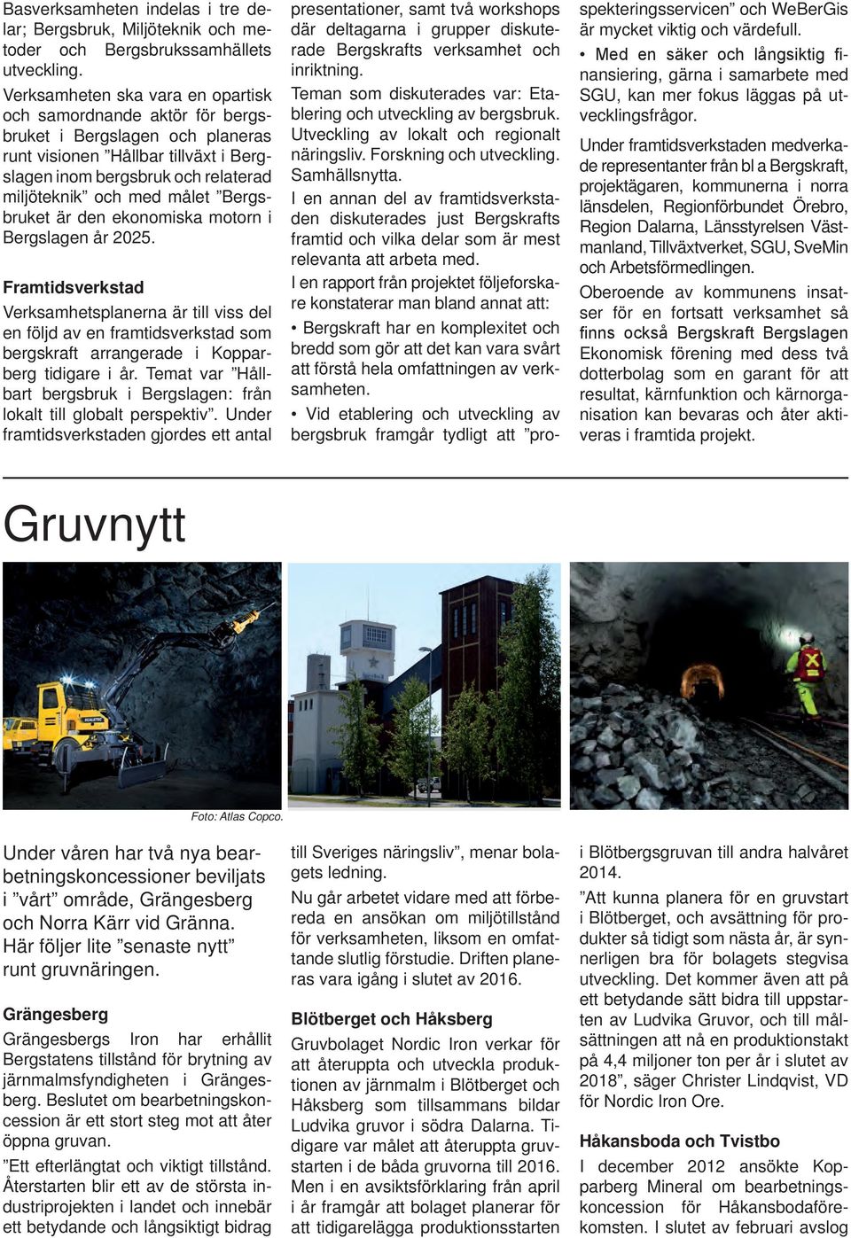 Bergsbruket är den ekonomiska motorn i Bergslagen år 2025. Framtidsverkstad Verksamhetsplanerna är till viss del en följd av en framtidsverkstad som bergskraft arrangerade i Kopparberg tidigare i år.