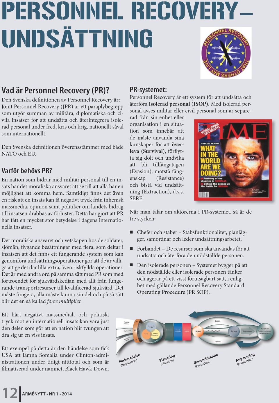 återintegrera isolerad personal under fred, kris och krig, nationellt såväl som internationellt. Den Svenska definitionen överensstämmer med både NATO och EU. Varför behövs PR?