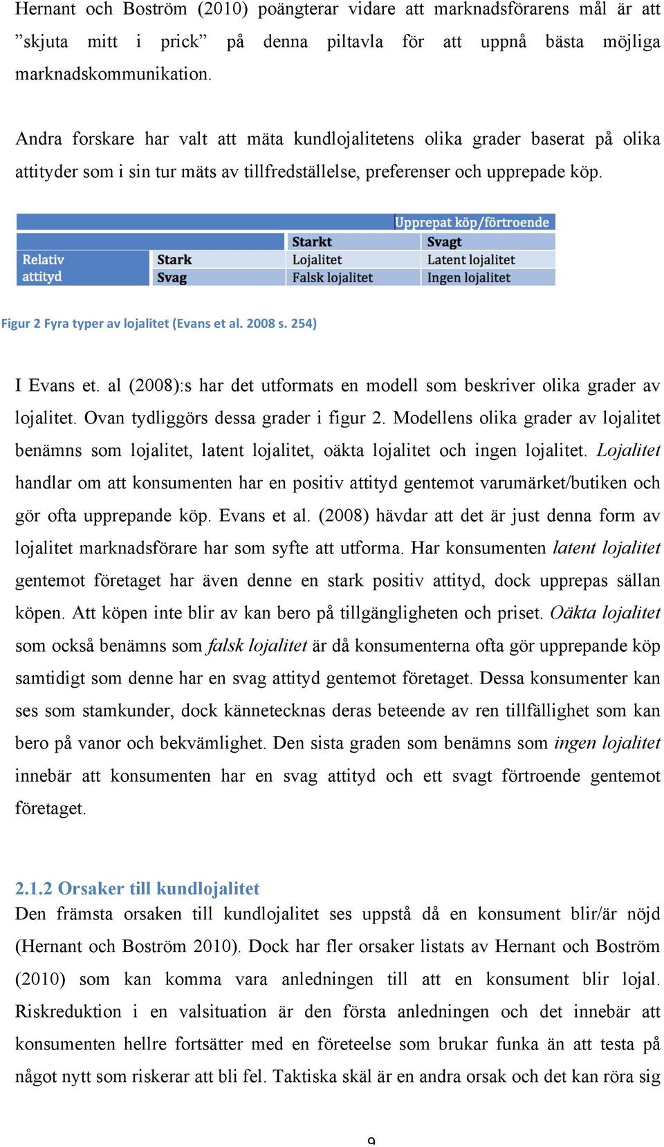 Figur 2 Fyra typer av lojalitet (Evans et al. 2008 s. 254) I Evans et. al (2008):s har det utformats en modell som beskriver olika grader av lojalitet. Ovan tydliggörs dessa grader i figur 2.