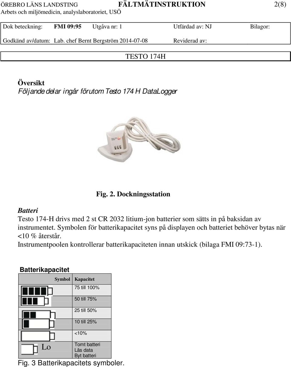 Symbolen för batterikapacitet syns på displayen och batteriet behöver bytas när <10 % återstår.