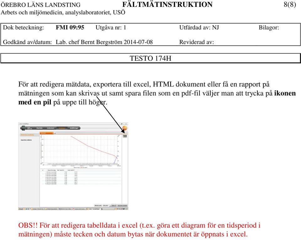 med en pil på uppe till höger. OBS!! För att redigera tabelldata i exc