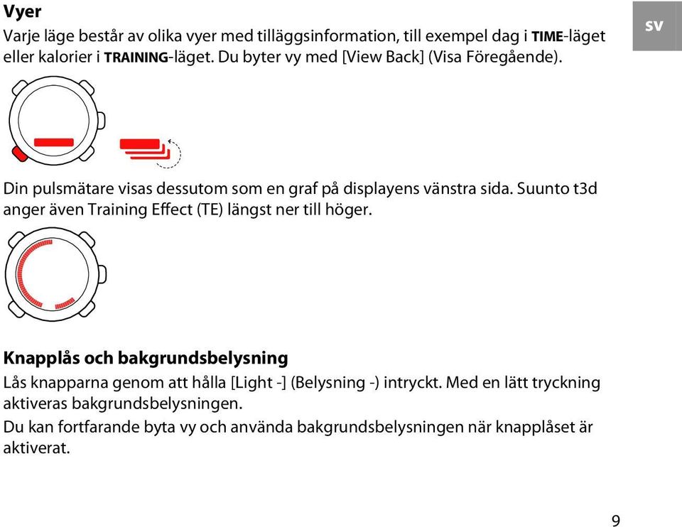 Suunto t3d anger även Training Effect (TE) längst ner till höger.