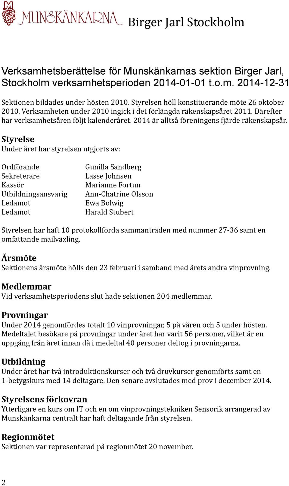 2014 är alltså föreningens fjärde räkenskapsår.