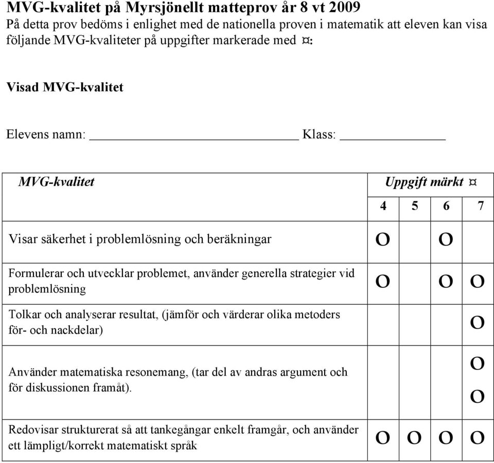 använder generella strategier vid problemlösning ο ο ο ο Tolkar och analyserar resultat, (jämför och värderar olika metoders för- och nackdelar) Använder matematiska resonemang,