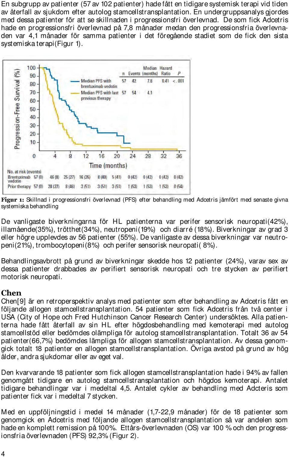 De som fick Adcetris hade en progressionsfri överlevnad på 7,8 månader medan den progressionsfria överlevnaden var 4,1 månader för samma patienter i det föregående stadiet som de fick den sista