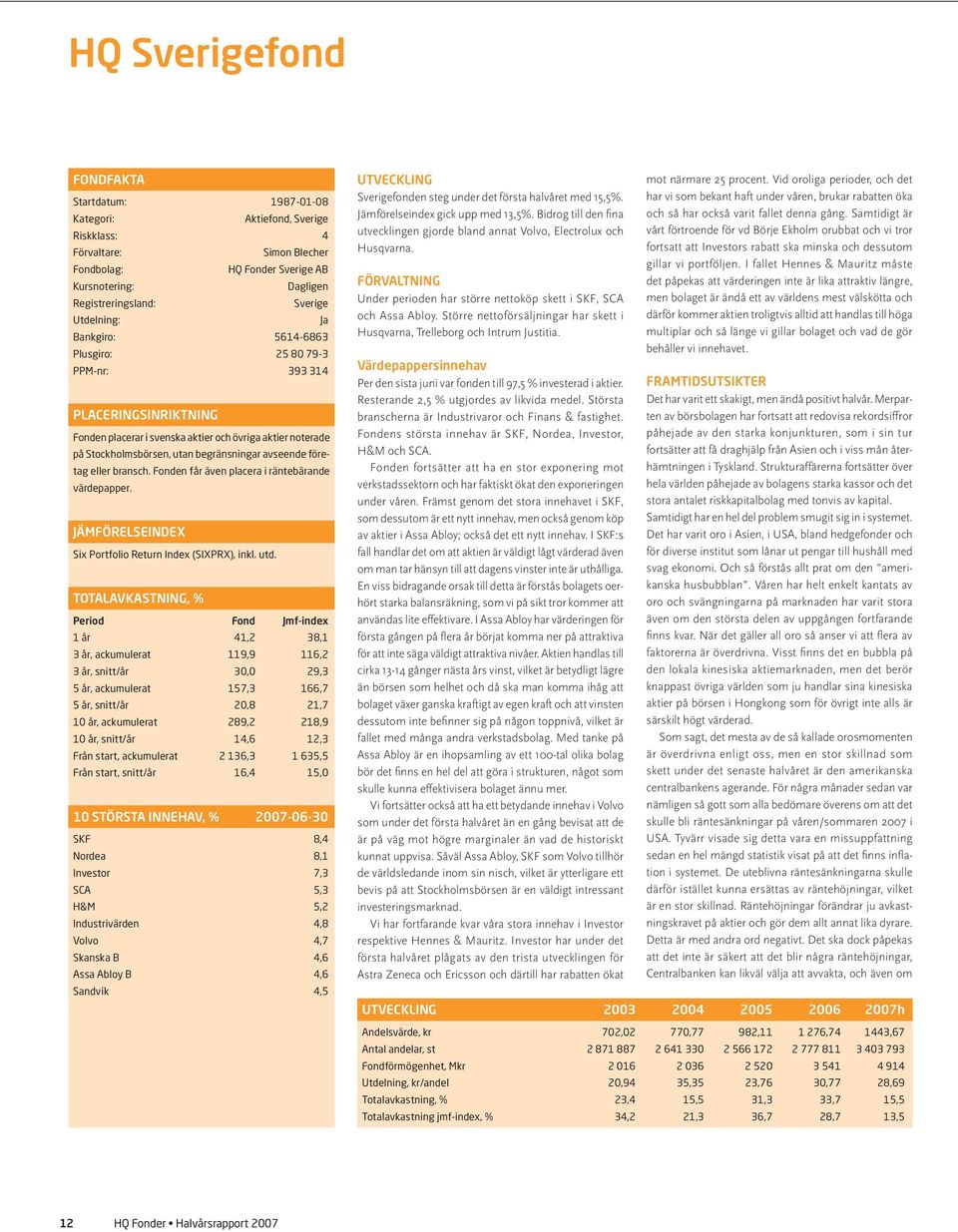 företag eller bransch. Fonden får även placera i räntebärande värdepapper. JÄMFÖRELSEINDEX Six Portfolio Return Index (SIXPRX), inkl. utd.