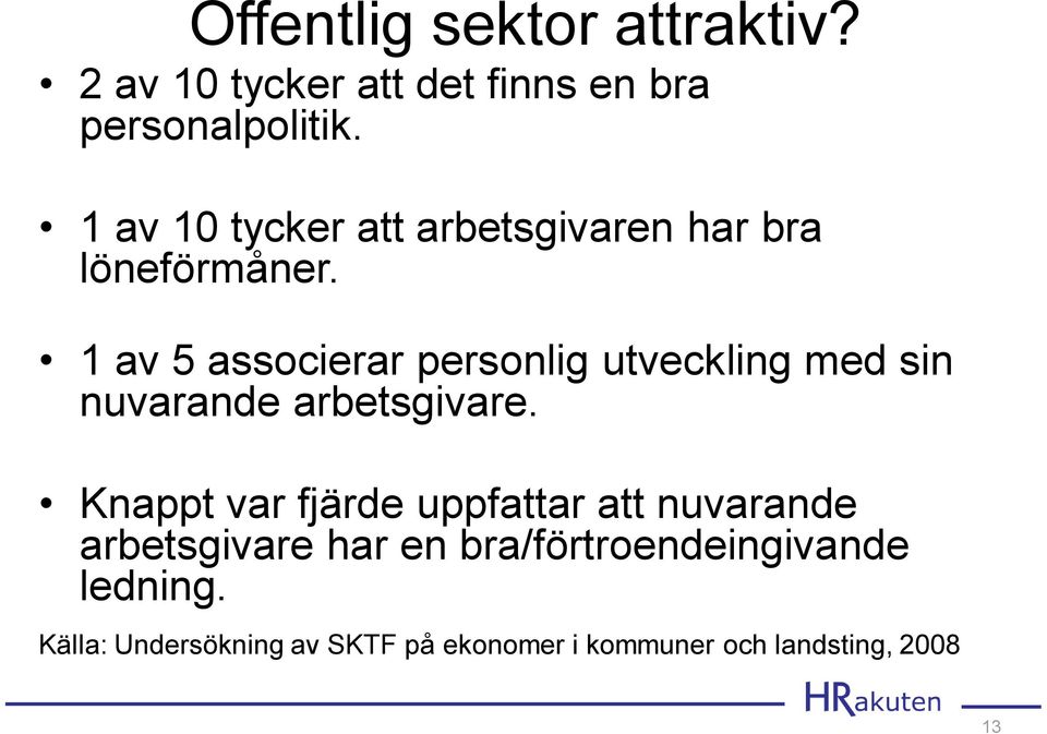 1 av 5 associerar personlig utveckling med sin nuvarande arbetsgivare.