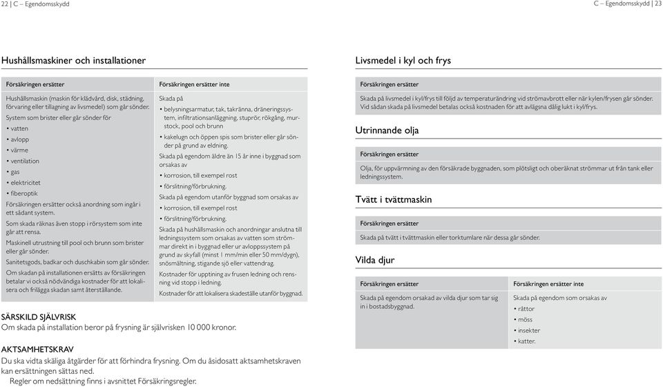 Som skada räknas även stopp i rörsystem som inte går att rensa. Maskinell utrustning till pool och brunn som brister eller går sönder. Sanitetsgods, badkar och duschkabin som går sönder.