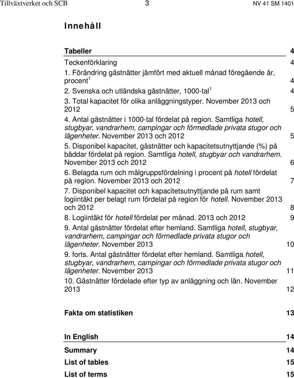 Samtliga hotell, stugbyar, vandrarhem, campingar och förmedlade privata stugor och lägenheter. November 2013 och 2012 5 5.