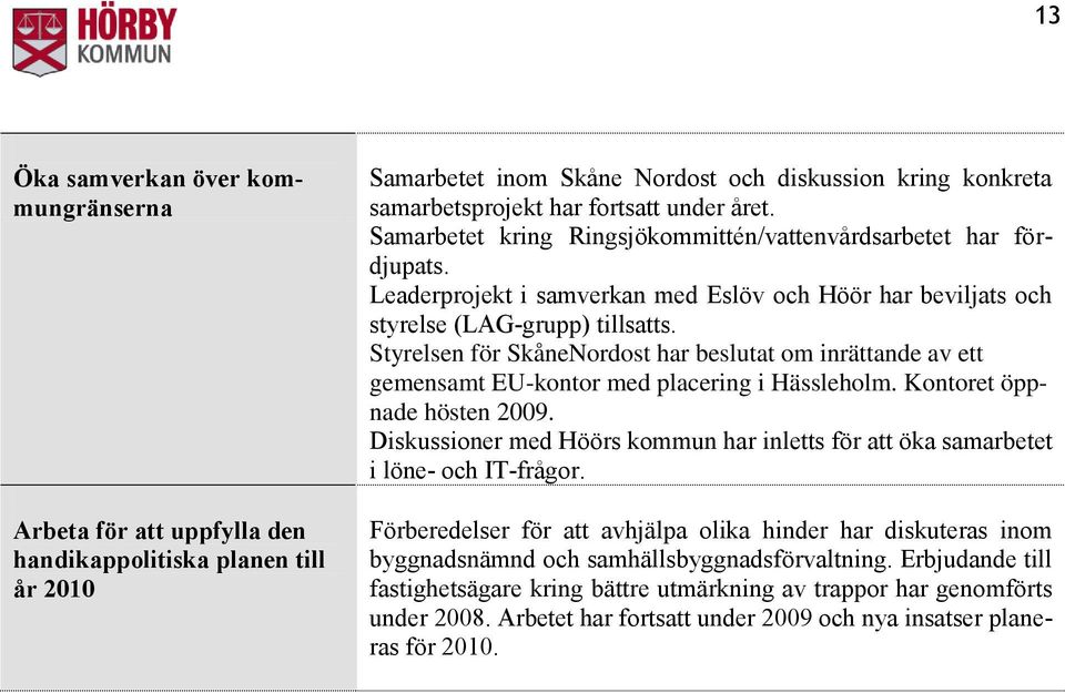 Styrelsen för SkåneNordost har beslutat om inrättande av ett gemensamt EU-kontor med placering i Hässleholm. Kontoret öppnade hösten 2009.