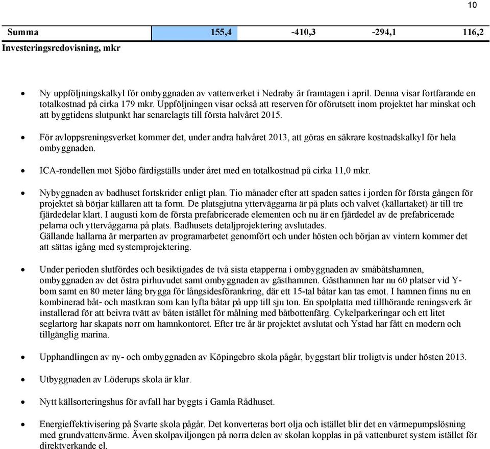 Uppföljningen visar också att reserven för oförutsett inom projektet har minskat och att byggtidens slutpunkt har senarelagts till första halvåret 2015.