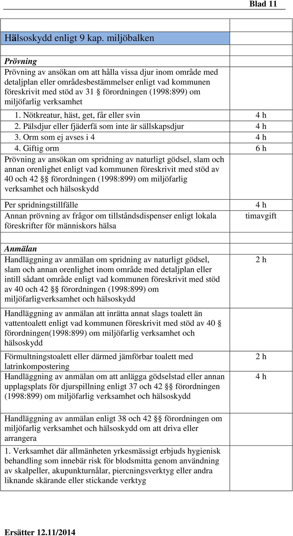 miljöfarlig verksamhet 1. Nötkreatur, häst, get, får eller svin 4 h 2. Pälsdjur eller fjäderfä som inte är sällskapsdjur 4 h 3. Orm som ej avses i 4 4 h 4.