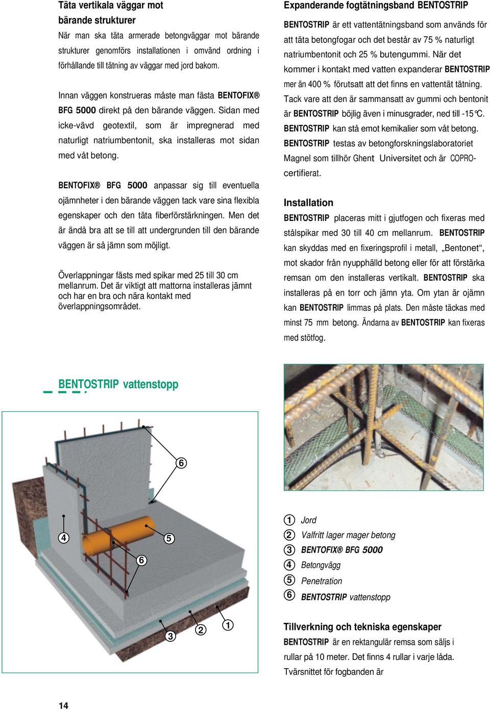 Sidan med icke-vävd geotextil, som är impregnerad med naturligt natriumbentonit, ska installeras mot sidan med våt betong.