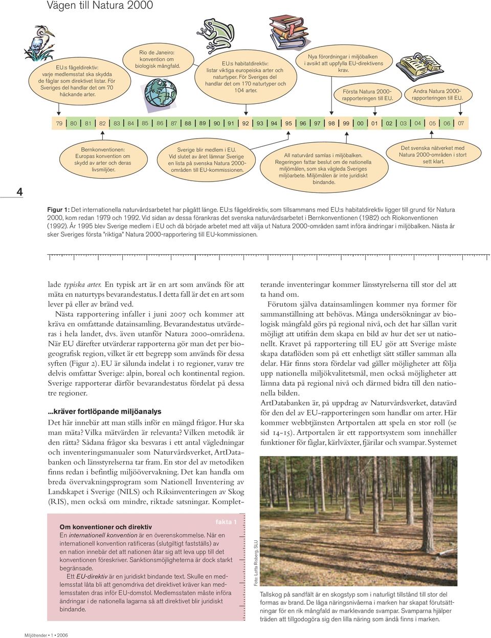 Nya förordningar i miljöbalken i avsikt att uppfylla EU-direktivens krav. Första Natura 2000- rapporteringen till EU. Andra Natura 2000- rapporteringen till EU.