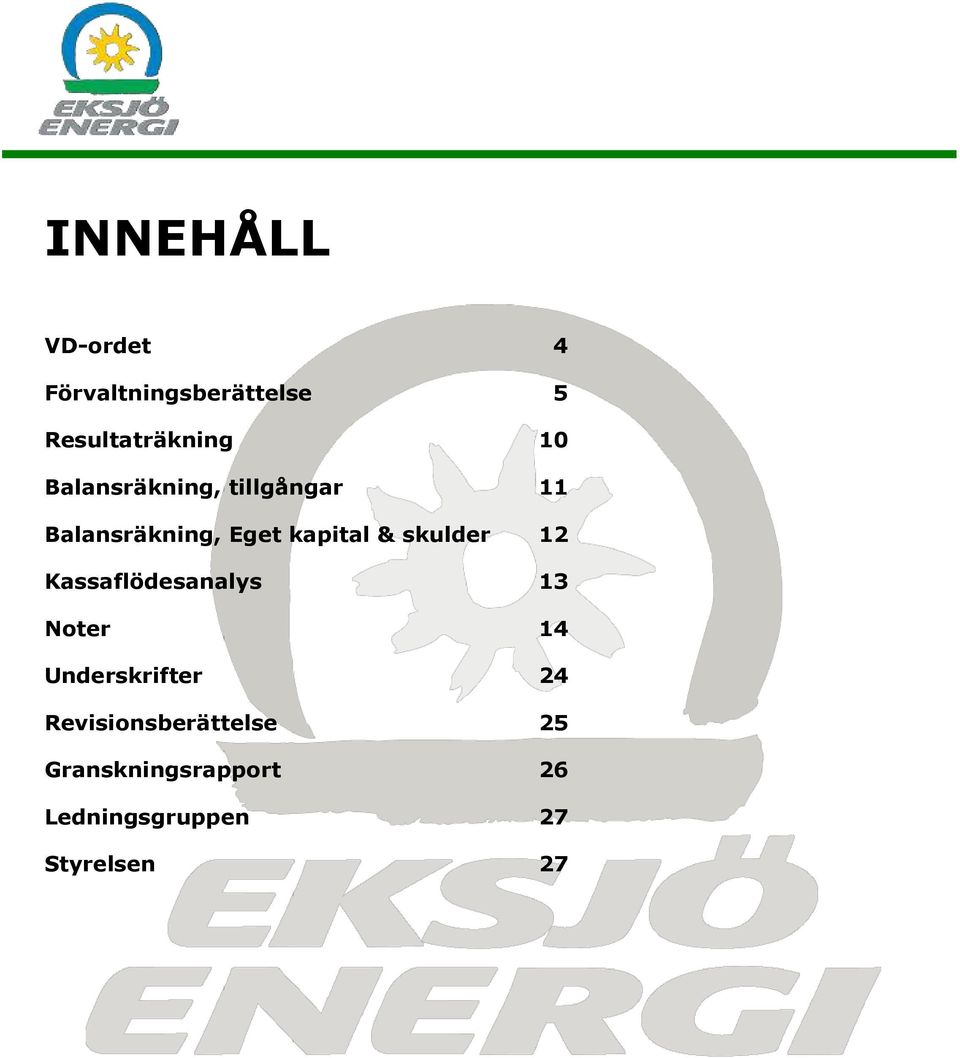 skulder 12 Kassaflödesanalys 13 Noter 14 Underskrifter 24