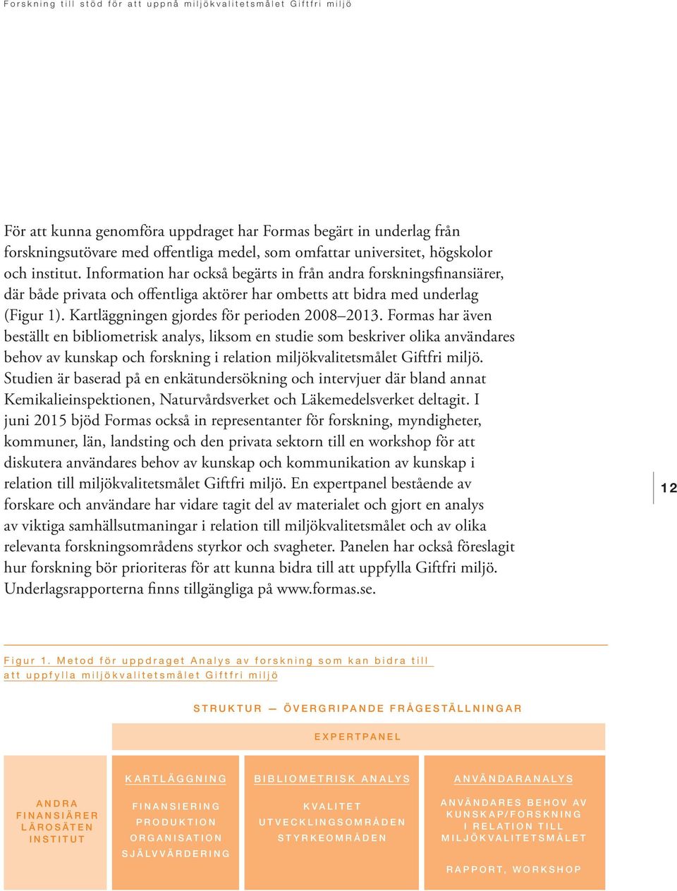 Formas har även beställt en bibliometrisk analys, liksom en studie som beskriver olika användares behov av kunskap och forskning i relation miljökvalitetsmålet Giftfri miljö.