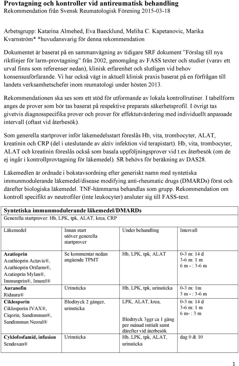 genomgång av FASS texter och studier (varav ett urval finns som referenser nedan), klinisk erfarenhet och slutligen vid behov konsensusförfarande.