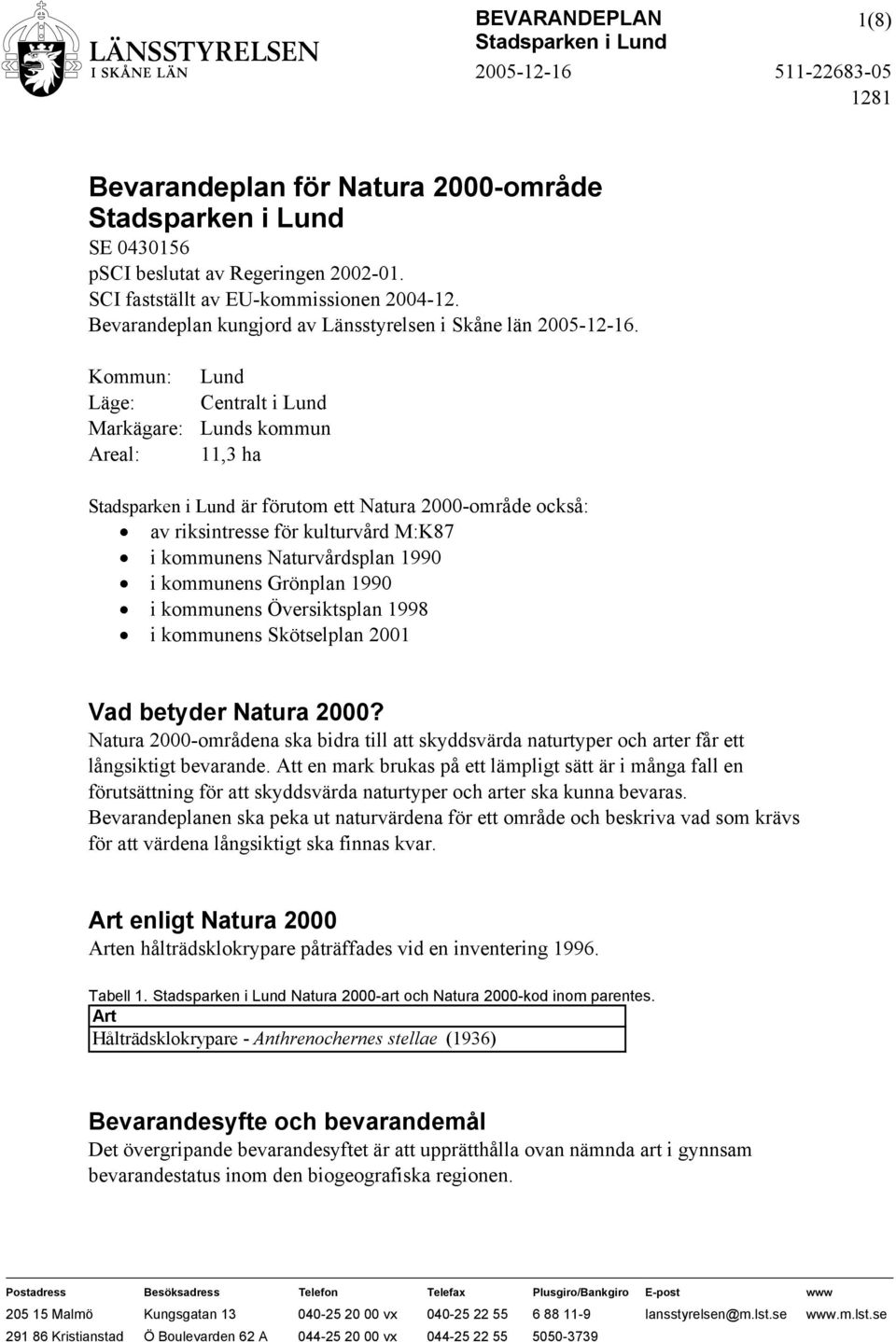 Grönplan 1990 i kommunens Översiktsplan 1998 i kommunens Skötselplan 2001 Vad betyder Natura 2000?