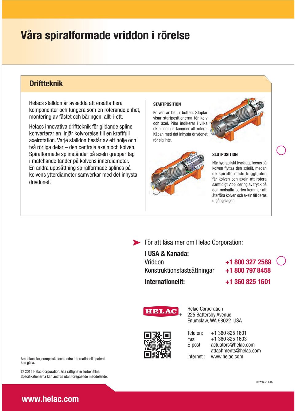 Varje ställdon består av ett hölje och två rörliga delar den centrala axeln och kolven. Spiralformade splinetänder på axeln greppar tag i matchande tänder på kolvens innerdiameter.