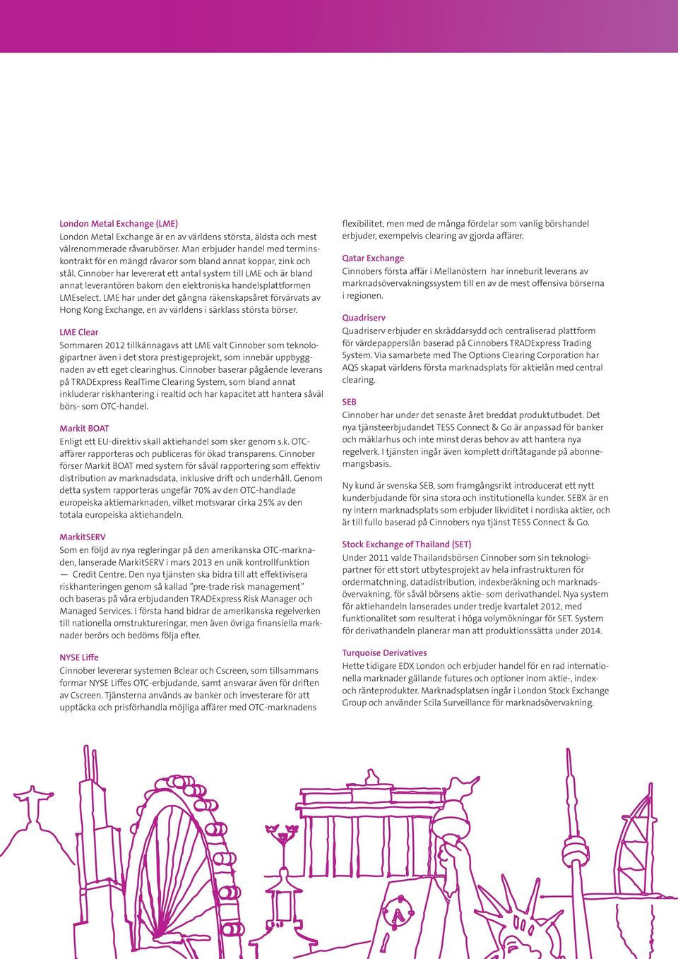 Cinnober har levererat ett antal system till LME och är bland annat leverantören bakom den elektroniska handelsplattformen LMEselect.