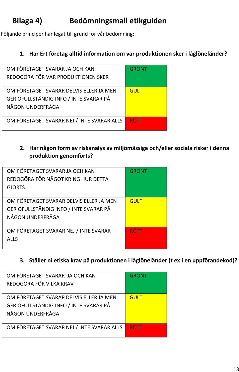 ALLS GRÖNT GULT RÖTT 2. Har någon form av riskanalys av miljömässiga och/eller sociala risker i denna produktion genomförts?