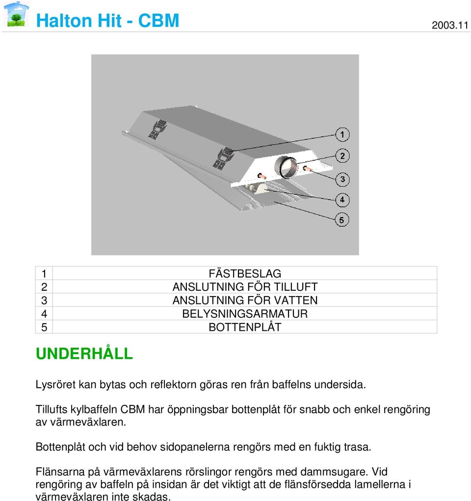 Tillufts kylbaffeln CBM har öppningsbar bottenplåt för snabb och enkel rengöring av värmeväxlaren.