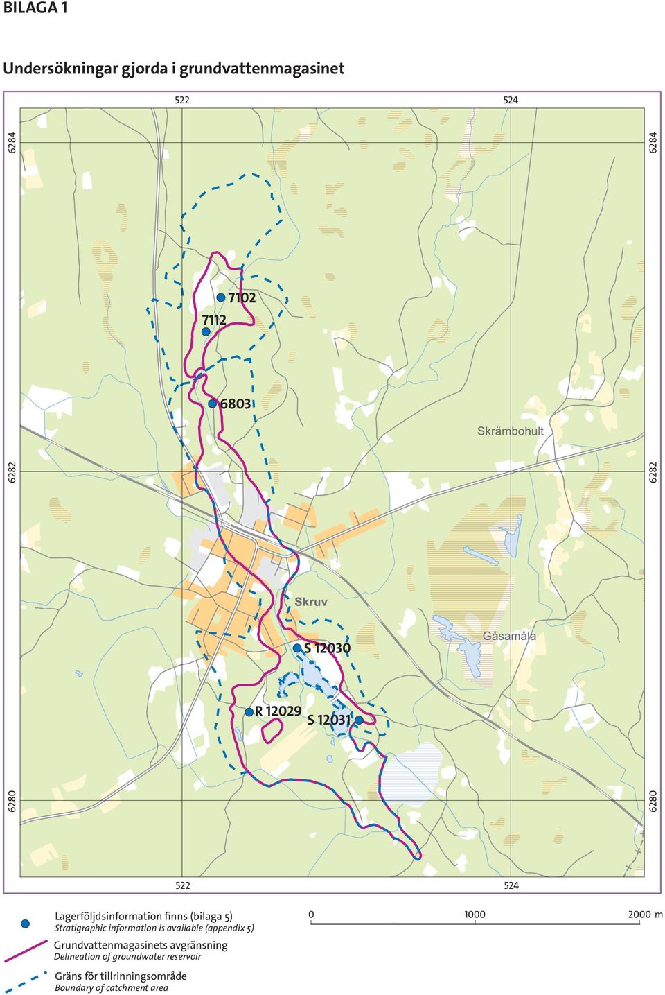 Stratigraphic information is available (appendix 5) Grundvattenmagasinets avgränsning