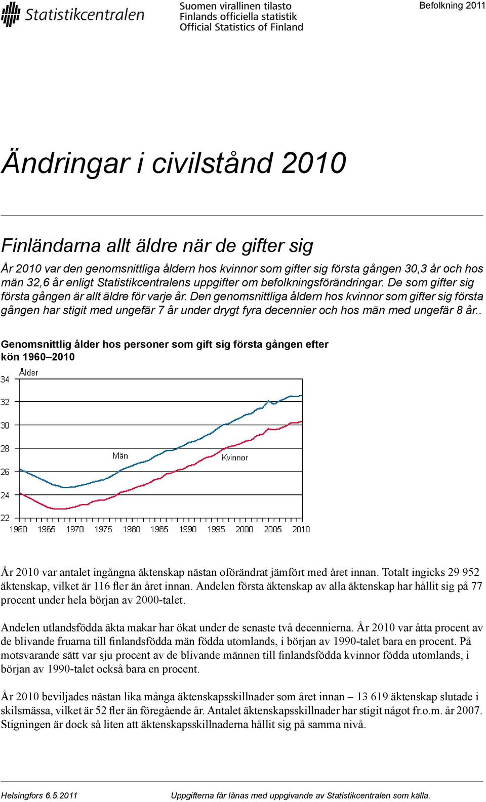 Den genomsnittliga åldern hos kvinnor som gifter sig första gången har stigit med ungefär 7 år under drygt fyra decennier och hos män med ungefär 8 år.