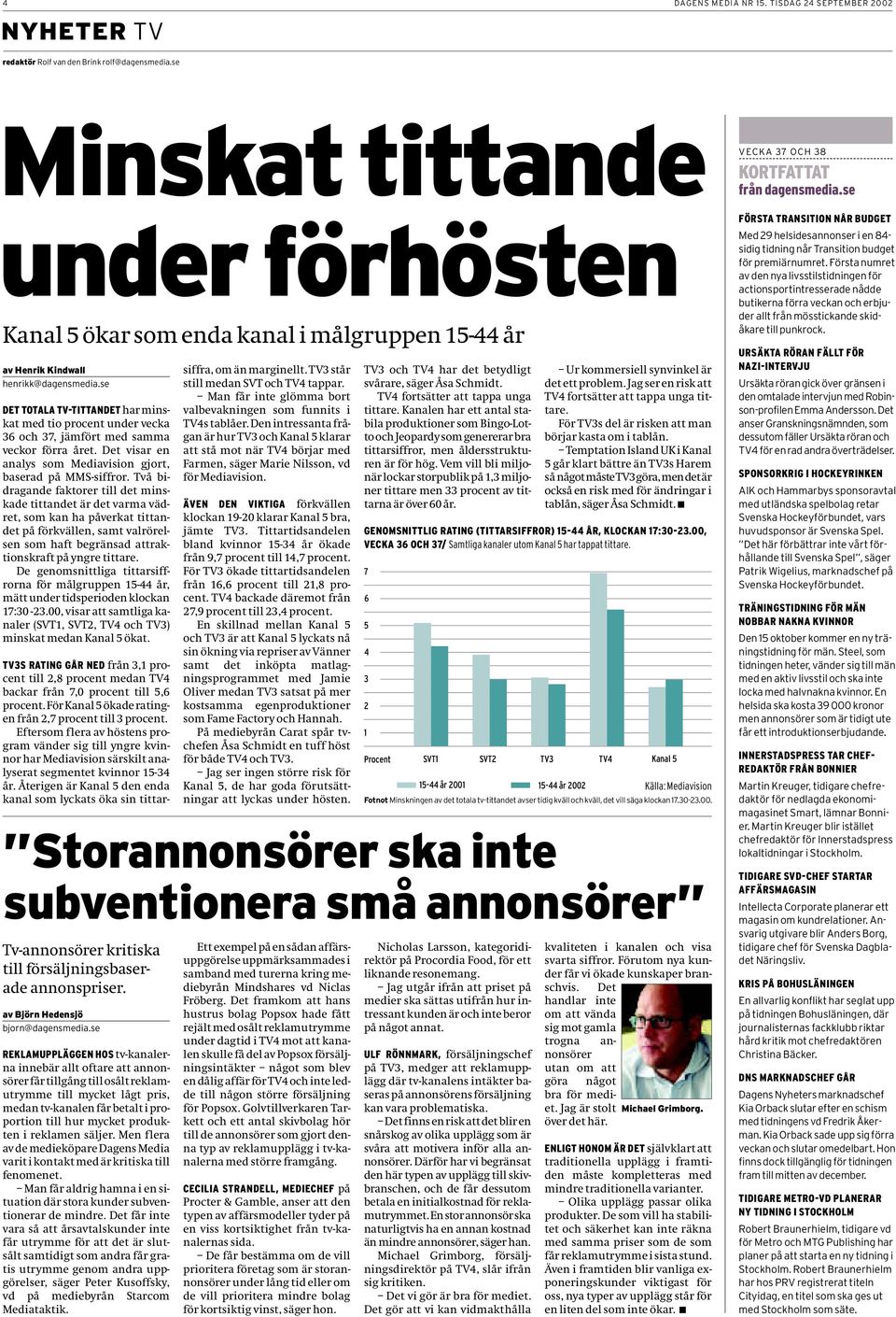 se DET TOTALA TV-TITTANDEThar minskat med tio procent under vecka 36 och 37, jämfört med samma veckor förra året. Det visar en analys som Mediavision gjort, baserad på MMS-siffror.