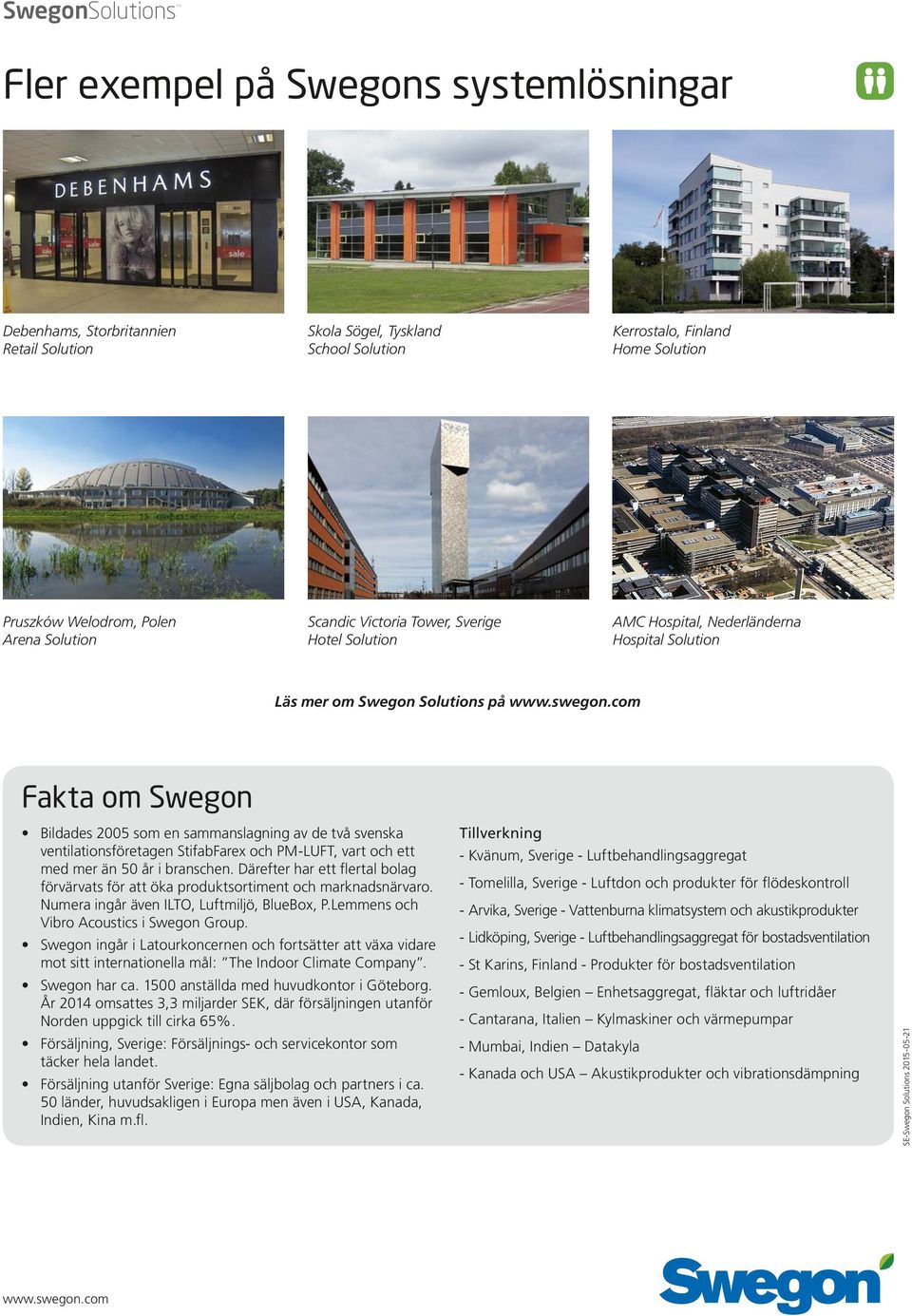 com Fakta om Swegon Bildades 2005 som en sammanslagning av de två svenska ventilationsföretagen StifabFarex och PM-LUFT, vart och ett med mer än 50 år i branschen.