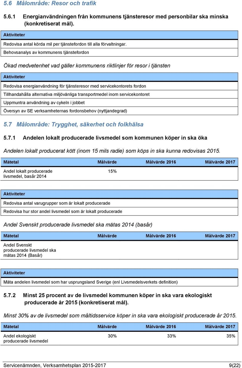 alternativa miljövänliga transportmedel inom servicekontoret Uppmuntra användning av cykeln i jobbet Översyn av SE verksamheternas fordonsbehov (nyttjandegrad) 5.