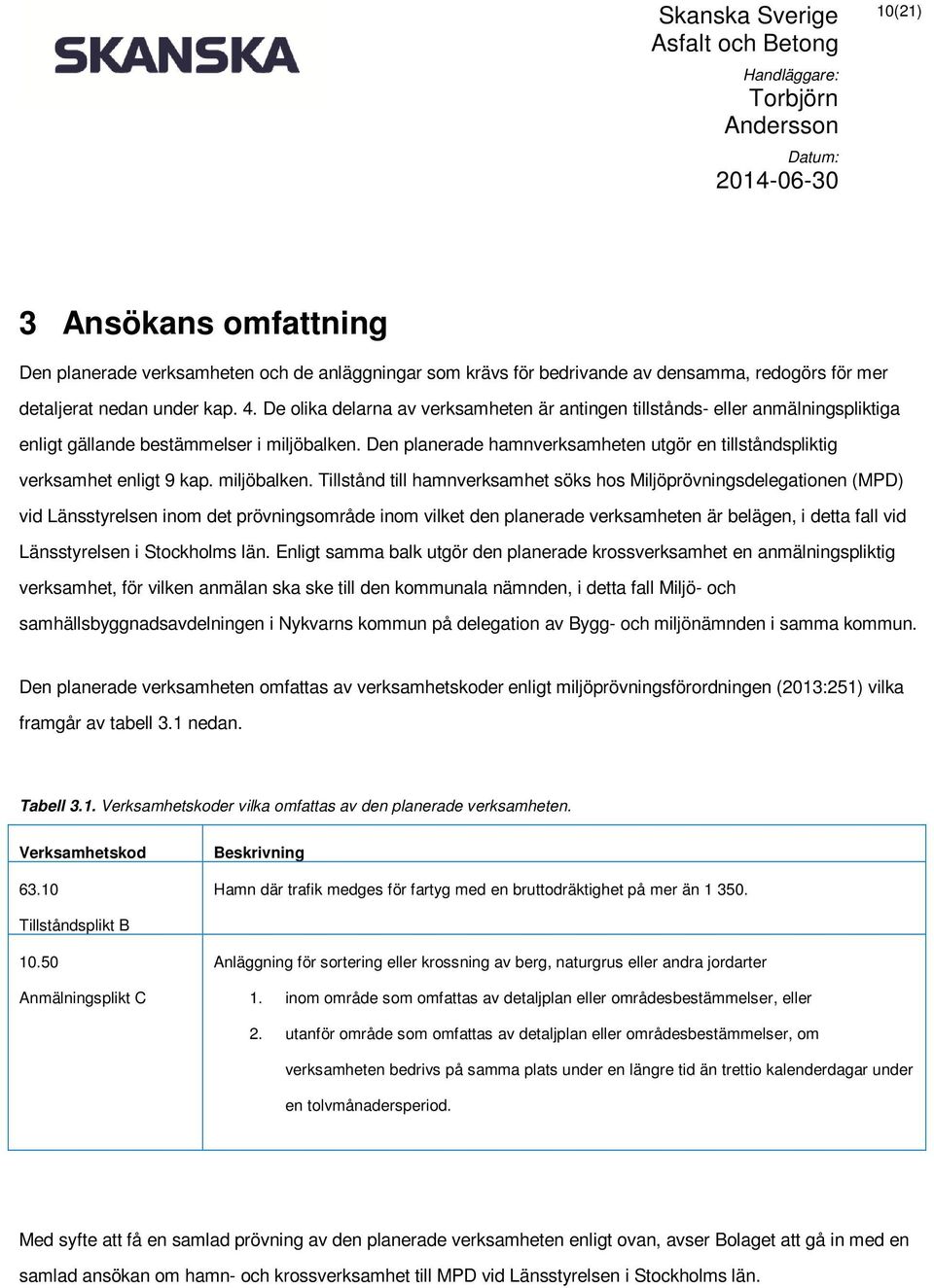 Den planerade hamnverksamheten utgör en tillståndspliktig verksamhet enligt 9 kap. miljöbalken.