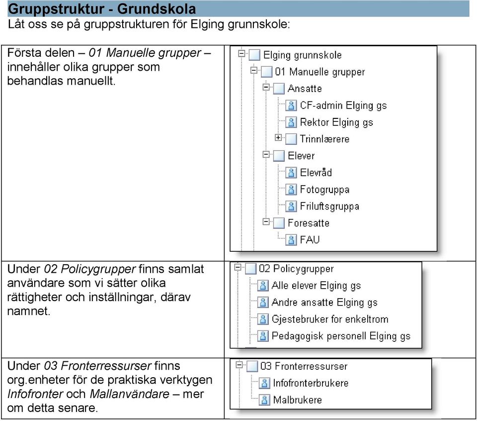 Under 02 Policygrupper finns samlat användare som vi sätter olika rättigheter och inställningar,