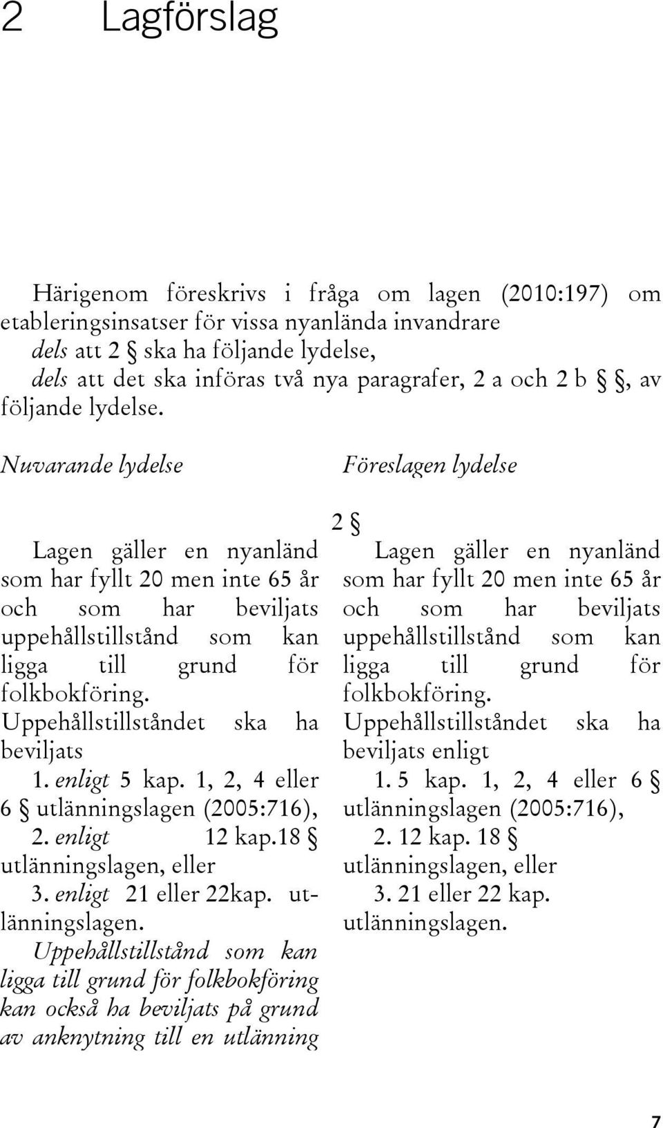 Nuvarande lydelse Föreslagen lydelse Lagen gäller en nyanländ som har fyllt 20 men inte 65 år och som har beviljats uppehållstillstånd som kan ligga till grund för folkbokföring.