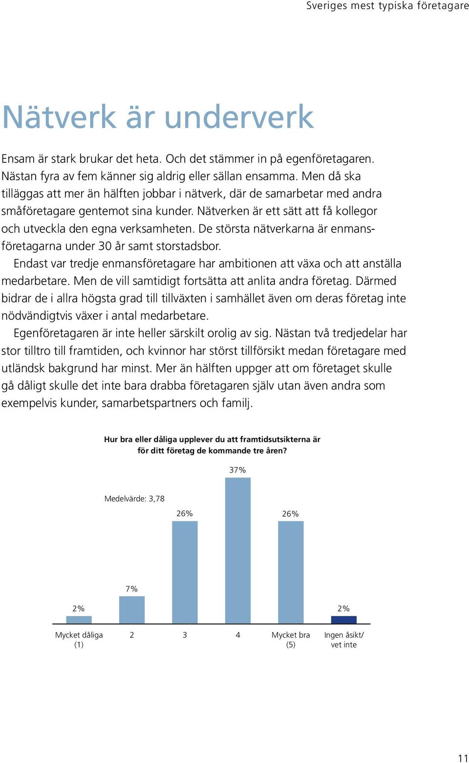 De största nätverkarna är enmansföretagarna under 30 år samt storstadsbor. Endast var tredje enmansföretagare har ambitionen att växa och att anställa medarbetare.