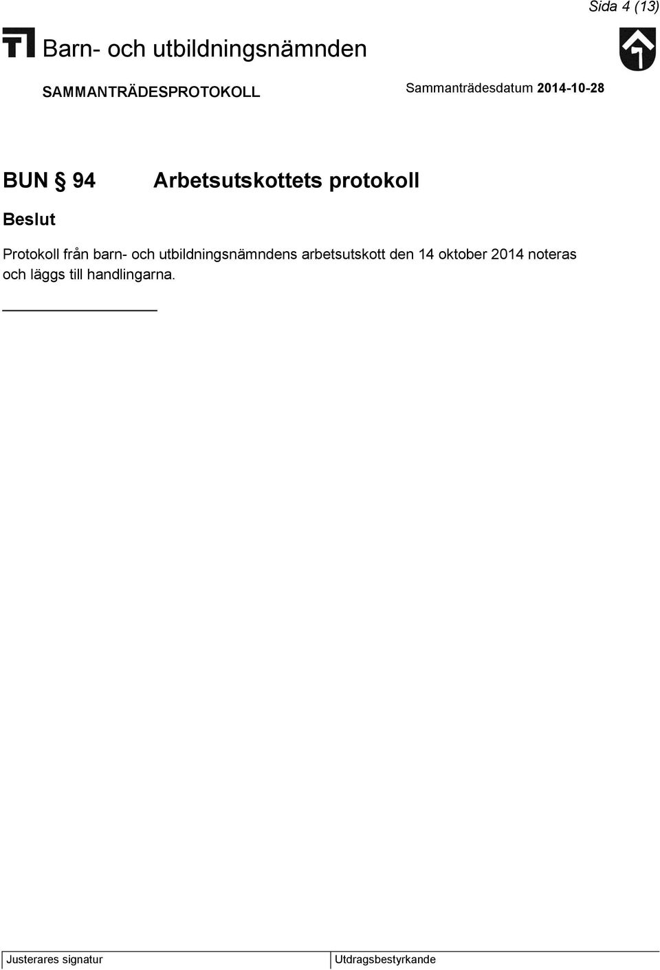 utbildningsnämndens arbetsutskott den 14