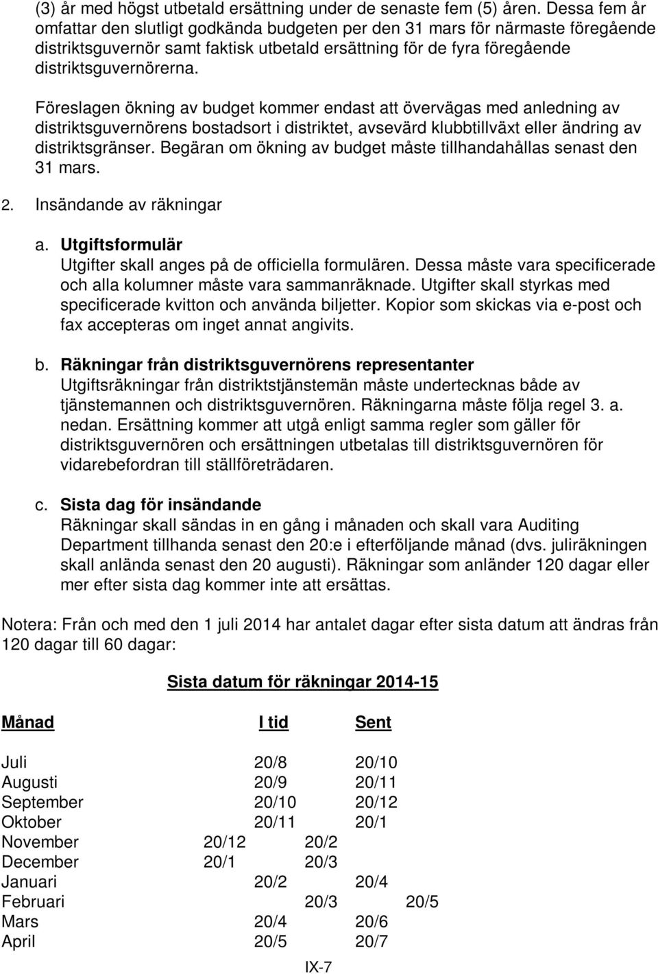 Föreslagen ökning av budget kommer endast att övervägas med anledning av distriktsguvernörens bostadsort i distriktet, avsevärd klubbtillväxt eller ändring av distriktsgränser.