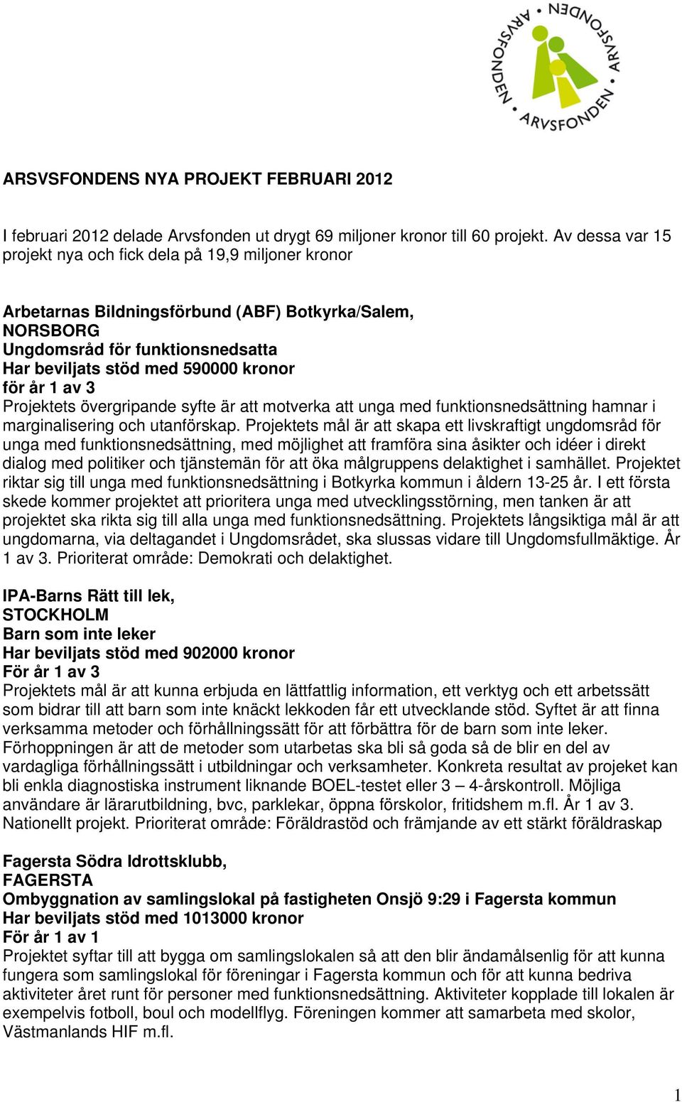 år 1 av 3 Projektets övergripande syfte är att motverka att unga med funktionsnedsättning hamnar i marginalisering och utanförskap.