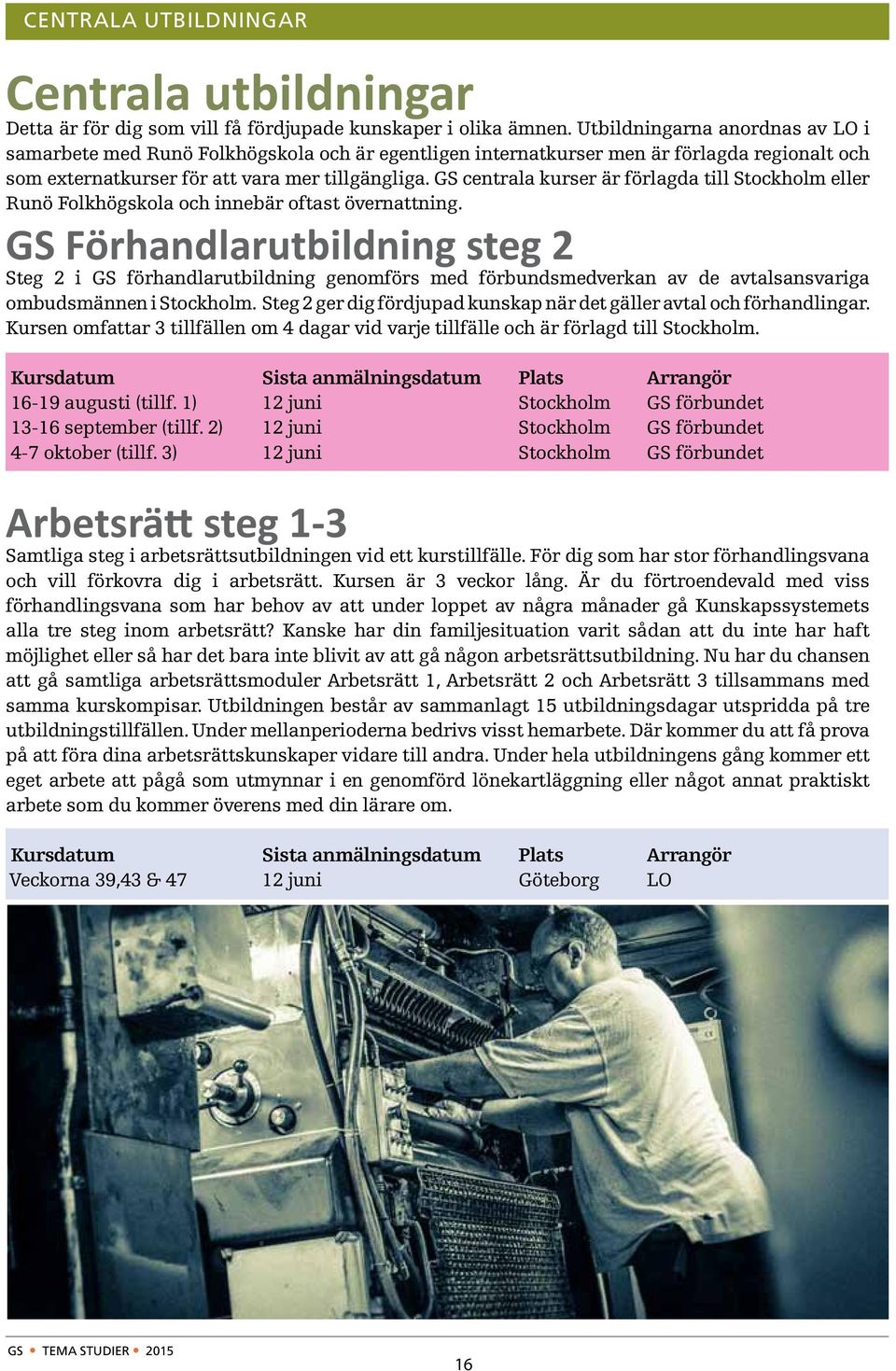 GS centrala kurser är förlagda till Stockholm eller Runö Folkhögskola och innebär oftast övernattning.