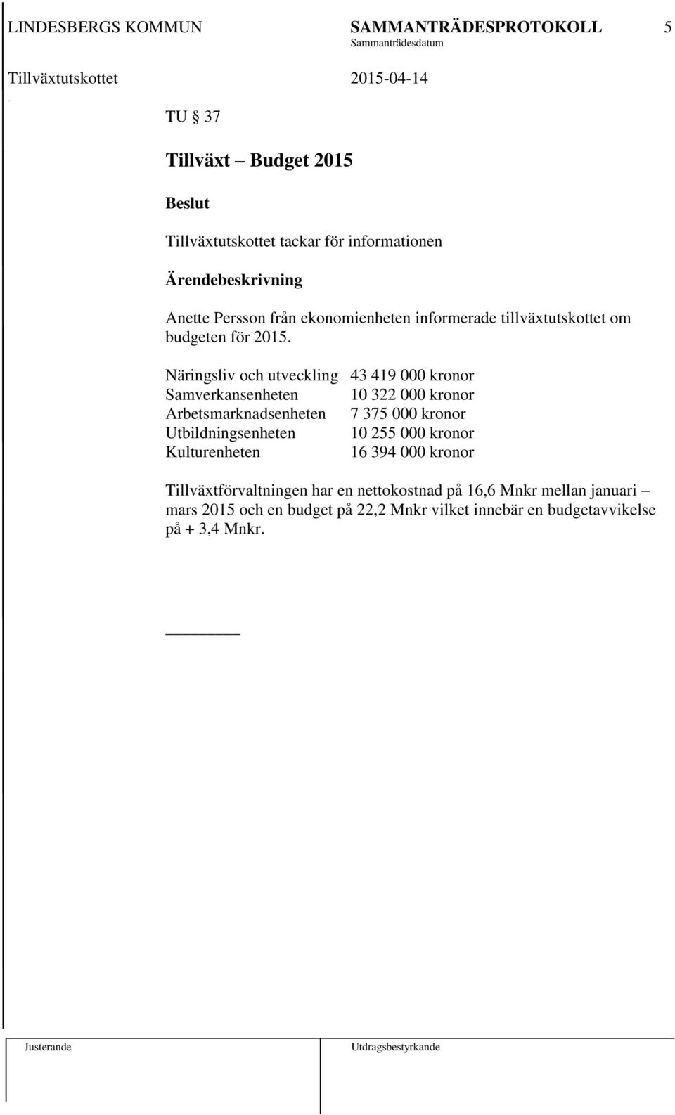 Näringsliv och utveckling 43 419 000 kronor Samverkansenheten 10 322 000 kronor Arbetsmarknadsenheten 7 375 000 kronor